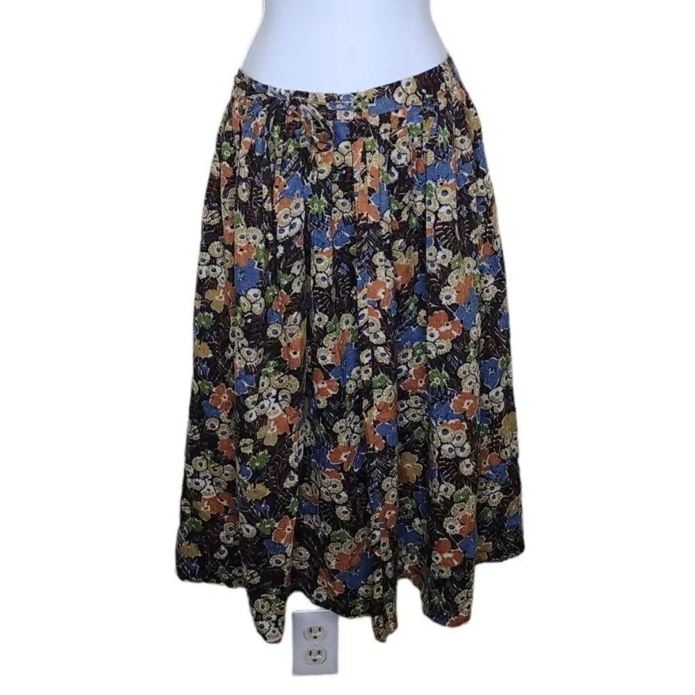 Vintage 70s Circle Skirt Womens Size Small Brown Floral